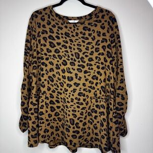 Terra & Sky Women's Plus Printed Pullover Sweater leopard print SZ 0X